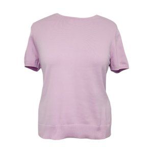 LANDS END Women's Purple Pink Short Sleeve Cotton Sweater Lavender Large 14 16